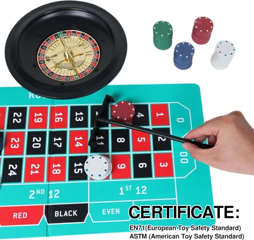 Miniatura 3 de GOTHINK Juego de Ruleta, incluye rueda de apuestas de 10 pulgadas, 200 fichas, rastrillo, 2 bolas y póker Texas Hold'em, perfecto para fiestas