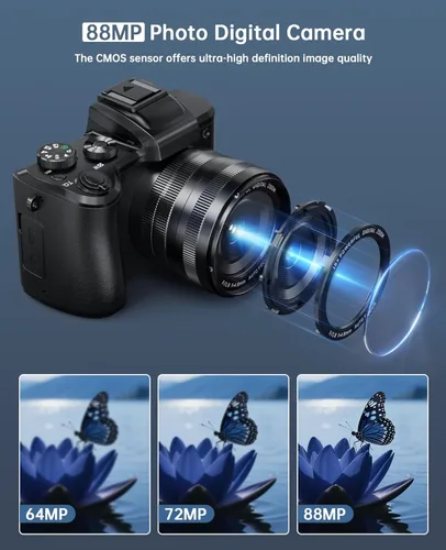 Miniatura 3 de Cámaras digitales 8K para enfoque automático de fotografía, actualización 2026 88MP WiFi profesional 16X Zoom cámara de fotografía con doble lente