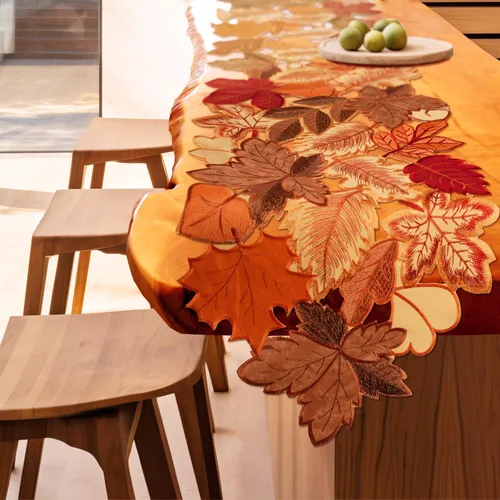 Miniatura 6 de Camino de mesa de otoño de 36 pulgadas de largo con hojas de arce bordadas para cosecha de Acción de Gracias, decoración de comedor con patrones