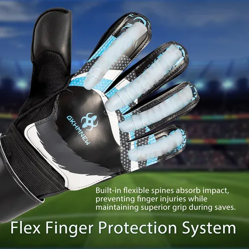 Miniatura 5 de Guantes profesionales de portero de fútbol – Agarre superior, protección para los dedos, alto rendimiento, duraderos y cómodos guantes