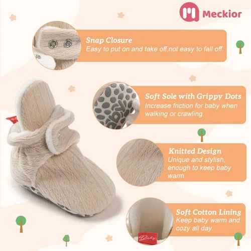 Miniatura 5 de Meckior - Calzado de invierno de polar cálido para recién nacidos, pantuflas para los que empiezan a caminar, para niños y niñas