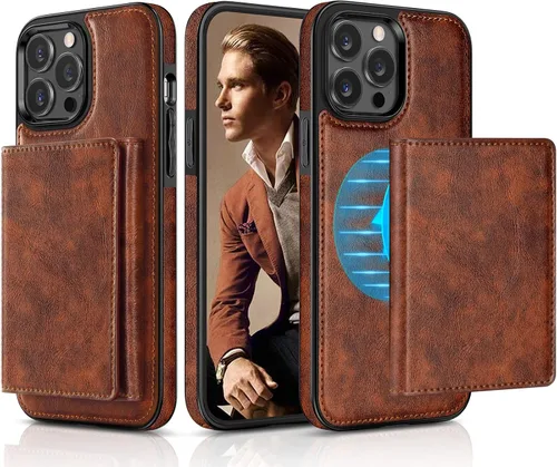 LOHASIC Funda tipo cartera para iPhone 13 Pro Max, funda de cuero de primera calidad compatible con cargador seguro Mag, cartera magnética
