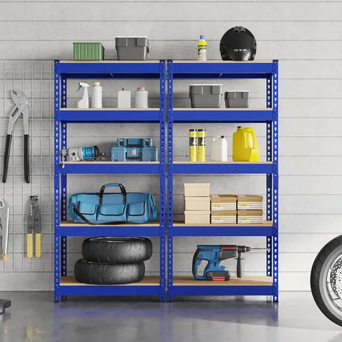 Miniatura 5 de Topeakmart Estantes utilitarios de 5 niveles, estantes de almacenamiento de metal, estanterías ajustables, montaje sin tornillos, estantes de Azul