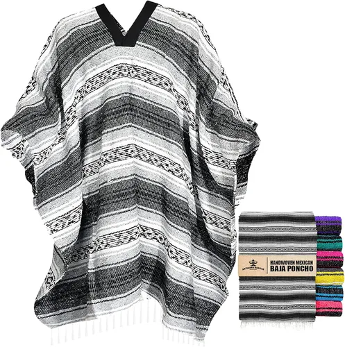 Miniatura 80 de Artisans Bazaar Poncho tradicional mexicano de Baja para hombres y mujeres, auténtico sarape de Gaban, manta de vaquero Pancho Jorongo