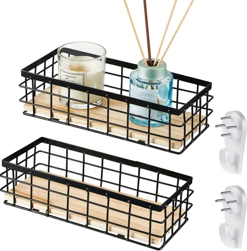 Funrous 2 Piezas Cesta de Alambre Pequeña de Metal para Colgar en la Pared Cesta de Alambre para Colgar Organizador de Almacenamiento Pequeño para