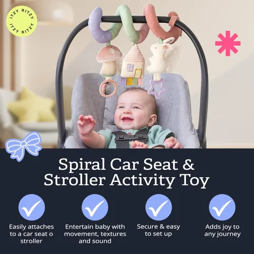 Miniatura 3 de Itzy Ritzy Juguete de actividad en espiral para asiento de automóvil y cochecito – Juguetes para cochecito y asiento de automóvil para edades de 0