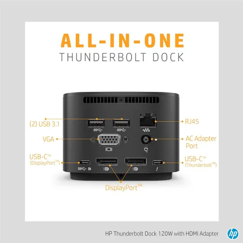 Miniatura 4 de HP Base Thunderbolt de 120 W con adaptador HDMI, estación de acoplamiento universal USB-C, un cable, múltiples conexiones, con una sola conexión