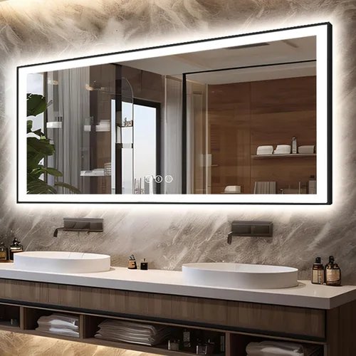 Miniatura 67 de EchosLife Espejos de baño LED de 20 x 28 pulgadas para pared, marco de aluminio negro (frontal y retroiluminado), espejo de tocador antivaho