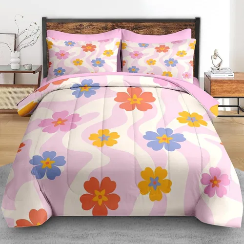 Miniatura 3 de Pamnest Juego de edredón tamaño individual, ropa de cama retro de 5 piezas para niños y adultos, juego de sábanas con estética hippie para niños