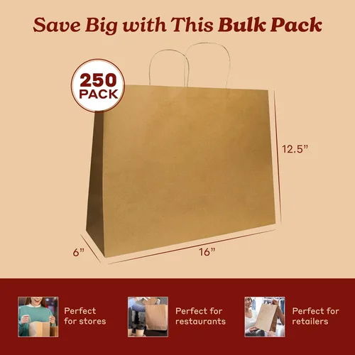 Miniatura 6 de PTP BAGS Bolsas de papel kraft de 5.75 x 3.25 x 8.3 pulgadas, bolsa reciclable de 100 GSM con asas reforzadas para recuerdos de fiesta, joyas