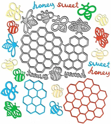 2 troqueles de corte de panal, 5 piezas de troqueles de animales de abeja de miel, plantillas de metal en relieve para tarjetas de álbumes de
