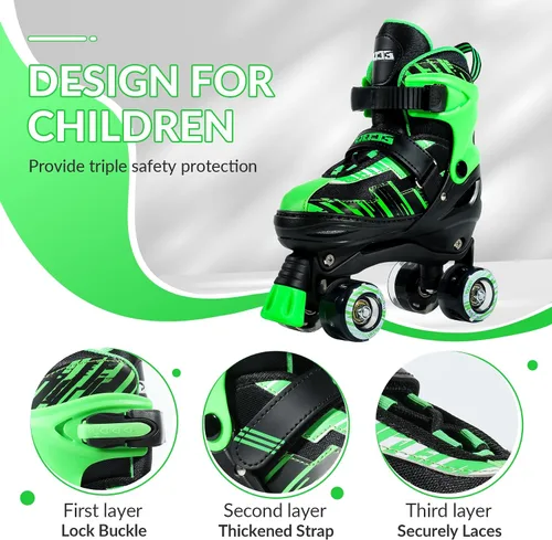 Miniatura 3 de Patines de ruedas para niñas y niños de 4 a 12 años, patines ajustables para niños pequeños de 4 tamaños, ruedas iluminadas para principiantes Verde