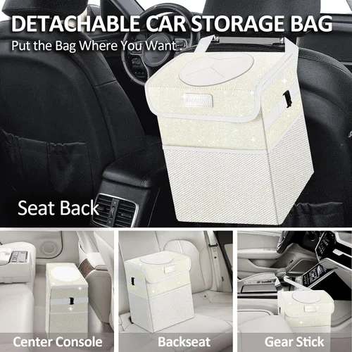 Miniatura 3 de Bonita mini bolsa de basura para automóvil con tapa, cubo de basura con purpurina para colgar para asiento trasero, asiento delantero/consola