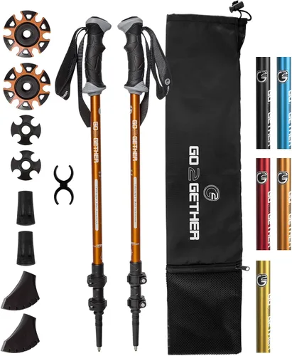 Miniatura 9 de G2 GO2GETHER Bastones de senderismo de aluminio, cierres ajustables rápidos, mango cómodo, correa acolchada, cestas de nieve, bastones adecuados
