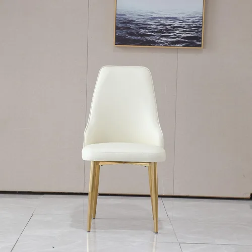 Miniatura 6 de Montary Juego de 2 sillas de comedor, modernas sillas de piel sintética color blanco crema con patas de metal dorado y respaldo ergonómico para sala