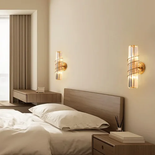 Miniatura 6 de Aplique de pared de cristal con 2 luces de latón vintage de mediados de siglo, iluminación de pared de latón dorado para interiores, lámpara