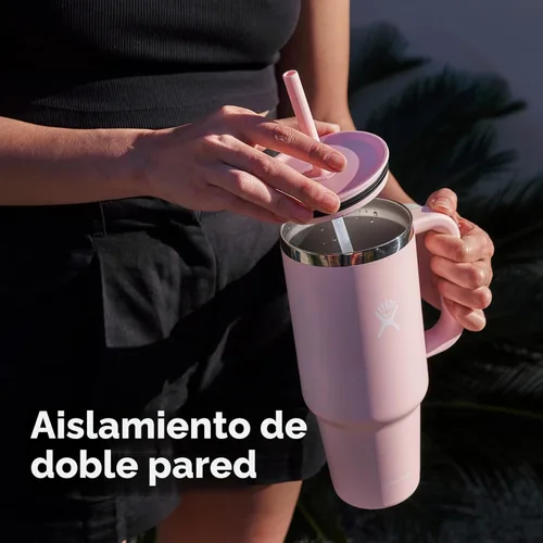 Miniatura 7 de Hydro Flask Vaso de viaje con asa, tapa y pajita, acero inoxidable aislado en trillium de 40 onzas