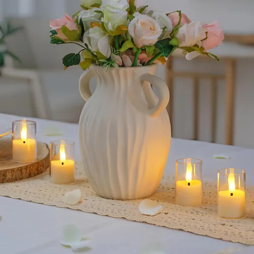 Miniatura 6 de Velas sin llama pequeñas de té LED, vela votiva acrílica operada por batería de 4.3 cm x 6.4 cm con control remoto y temporizador, paquete de 8