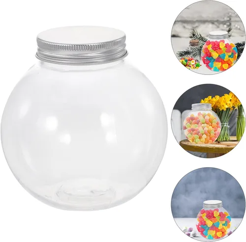 Miniatura 4 de MAGICLULU Tarro de plástico esférico para caramelos, 5 unidades, con forma de globo, botella redonda transparente para almacenamiento de aperitivos