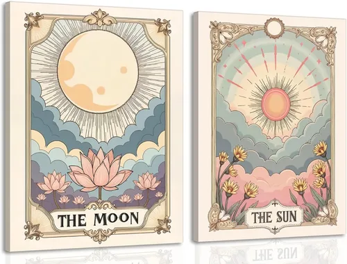 Miniatura 8 de Arte de pared celestial de sol oscuro y luna con tarot gótico espiritual, pintura de bruja, astrología, póster místico, impresiones en lienzo