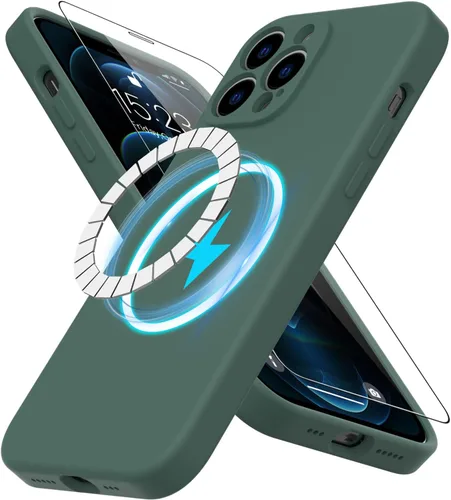Miniatura 37 de DEENAKIN Funda magnética de silicona para iPhone 12 Pro con protector de pantalla, compatible con MagSafe, protección de cámara, funda protectora