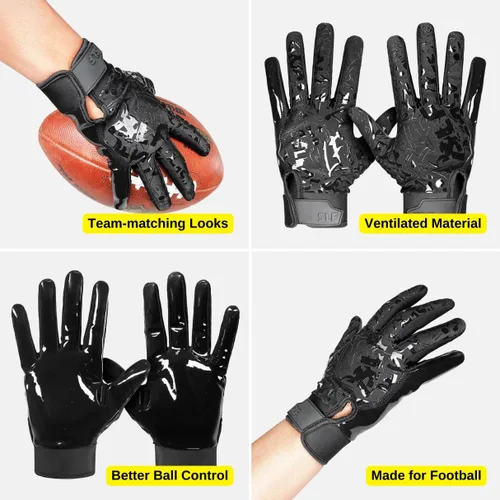 Miniatura 5 de SLEEFS Guantes de fútbol americano juvenil para niños y niñas, guantes pegajosos de receptor para fútbol americano con bandera para jóvenes, hombres