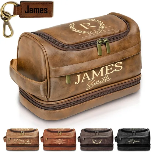 Miniatura 10 de Neceser personalizado para hombres, regalo de graduación para él, bolsa de afeitar de viaje personalizada de cuero grabado, regalos del día
