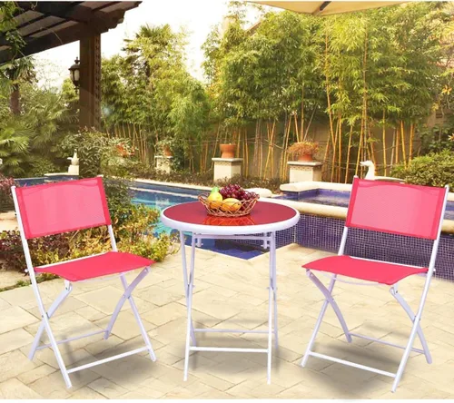 Miniatura 2 de Giantex Juego de mesa de bistró, juego de 3 piezas para patio, mesa y sillas plegables al aire libre, juego de comedor plegable para patio, juego