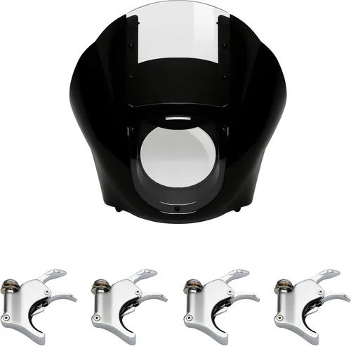 Miniatura 10 de XFMT Carenado frontal desmontable de cuarto para motocicleta con parabrisas antiniebla y abrazaderas de montaje negro de 49 mm para Harley Sportster