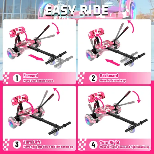Miniatura 5 de Scooter con accesorio de asiento para niños y adultos, scooter de equilibrio de 6.5 pulgadas y 8.5 pulgadas con altavoces Bluetooth y luz LED