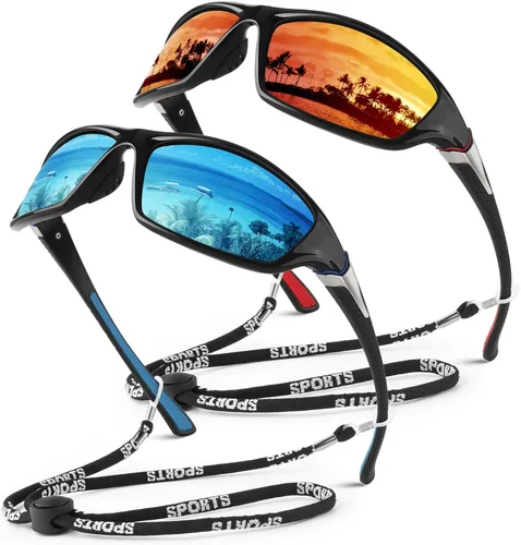 WEAROYO - Gafas de sol polarizadas deportivas para hombres y mujeres, gafas de pesca y conducción rectangulares, protección UV400 C Negro Rojo