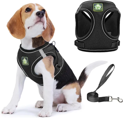 Miniatura 10 de Arnés para perro con juego de correa, arnés de paso ajustable, suave, acolchado y transpirable para perros de tamaño mediano, arnés de chaleco Rosa