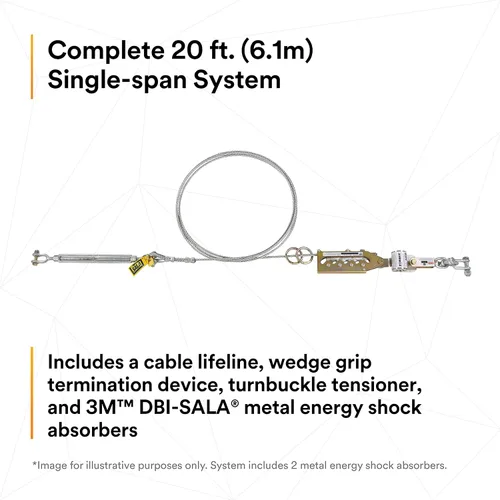 Miniatura 4 de 3M DBI-SALA Sayfline 7602020 Sistema de línea de vida horizontal, cable de 20 pies con terminación Wedgegrip, tensor de tensor, absorbente