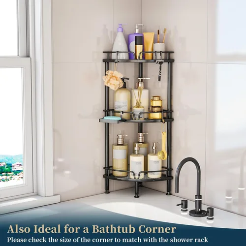 Miniatura 7 de Consumest Soporte Esquinero para Ducha - Organizador de Ducha de 3 Niveles con Soporte para Jabón, Estantes de Esquina Altos de Pie con Patas
