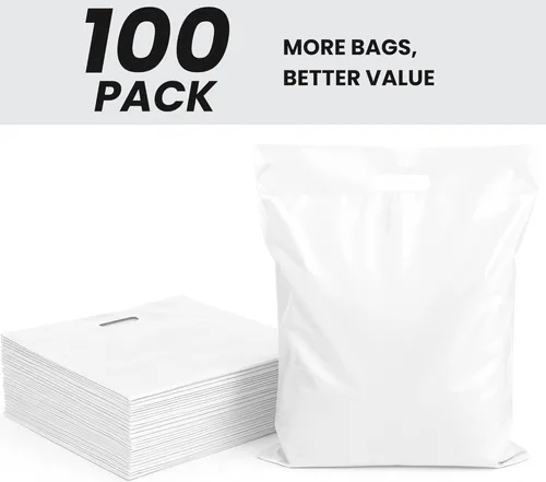 Miniatura 4 de Bolsas de plástico grandes de 16 x 18 pulgadas con asas, bolsas de plástico grandes con asas, paquete de 100 bolsas gruesas para mercancía