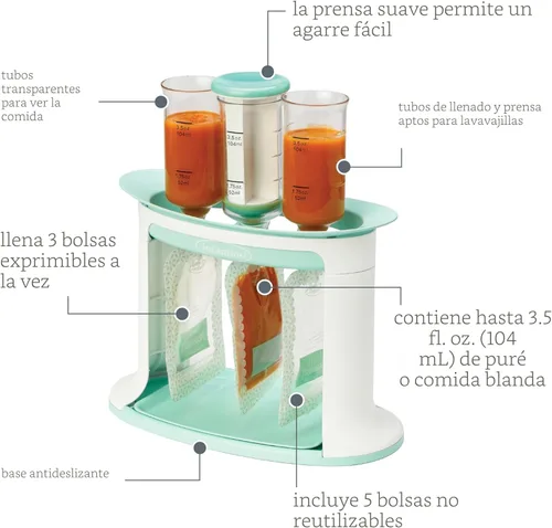 Miniatura 3 de Infantino Estación de compresión para alimentos caseros para bebés, estación de llenado de bolsas para puré de alimentos para bebés y niños