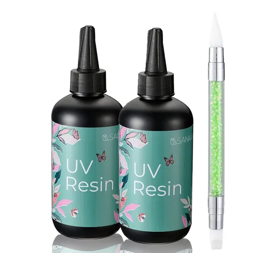 Miniatura 8 de Resina UV 200 g/7 oz de curado rápido de un minuto de tipo duro transparente para sello de arcilla polimérica, vaso, bolígrafo, aretes de bricolaje