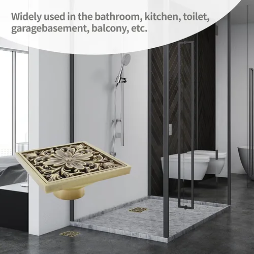 Miniatura 8 de MY MIRONEY Drenaje de suelo antiguo cuadrado de latón para ducha, escurridor de suelo de baño de 4 pulgadas con cubierta extraíble, colador de aguas