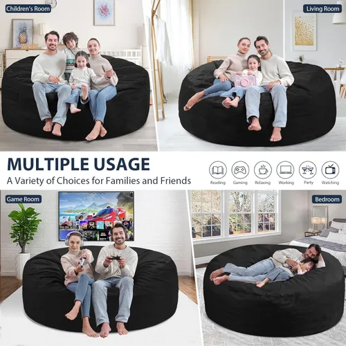 Miniatura 285 de Puf de 5 pies, puf grande con relleno de espuma viscoelástica, sofá puff esponjoso con funda de terciopelo holandés, puf redondo para sala de estar