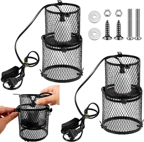Miniatura 8 de VIHOSE Soporte retráctil para lámpara de calor para reptiles, pantalla antiquemaduras, emisor de calor de cerámica, pantalla con interruptor