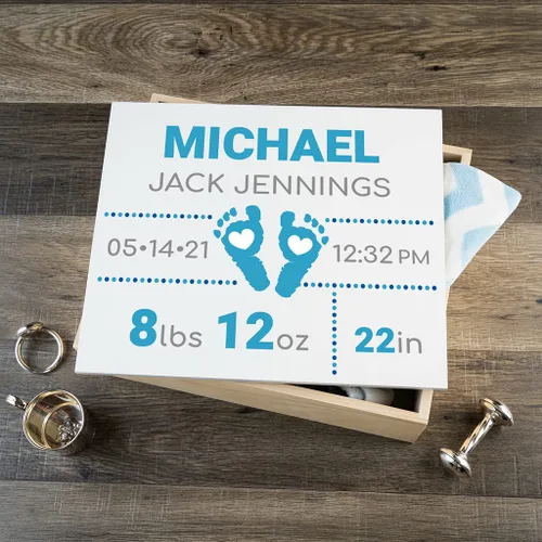 Miniatura 17 de Caja de recuerdo personalizada para bebé (huellas azules, regulares)