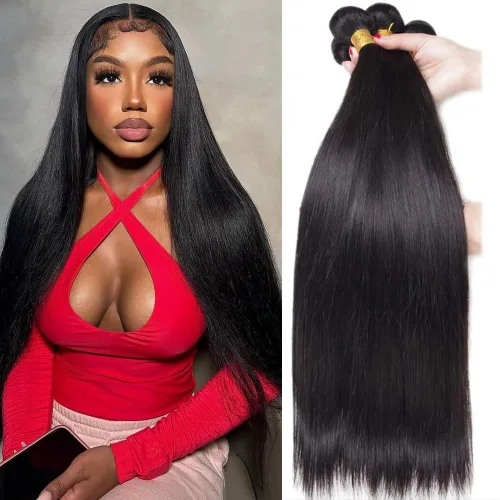 Miniatura 18 de Beautymoon Paquetes de cabello liso negro jet 4 manojos, cabello humano brasileño 14 16 18 20 pulgadas, 100% cabello virgen sin procesar liso, 4