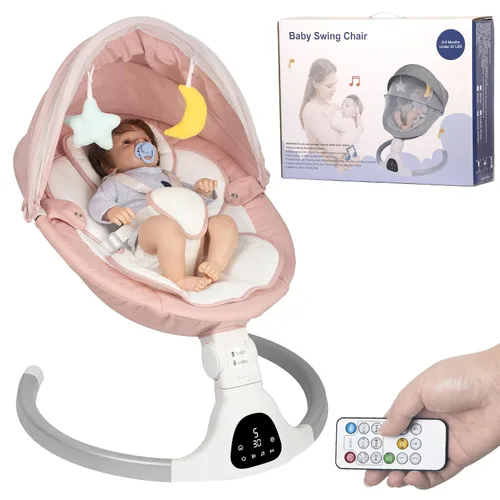 Miniatura 8 de JFOVMCYG Columpio eléctrico para bebés de 0 a 9 meses, columpio portátil para bebés con 5 velocidades de columpio, audio Bluetooth, control remoto