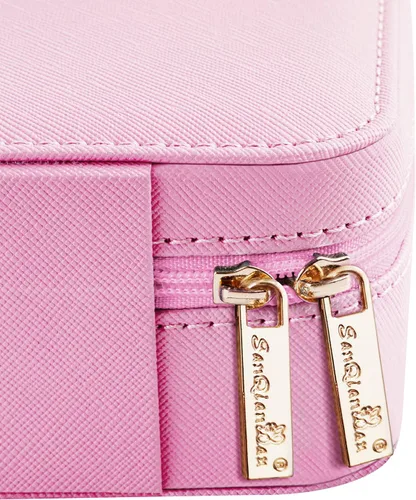 Miniatura 7 de SANQIANWAN Pequeña caja organizadora de viaje de joyería con estuche portátil de piel sintética para collares anillos aretes regalos para novia