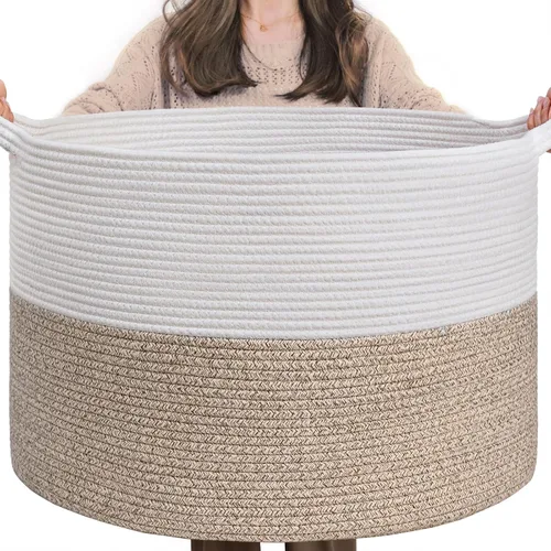 Miniatura 32 de INDRESSME Cesta de Cuerda de Algodón XXXLarge 21.7" x 21.7" x 13.8" Cestas Tejidas para Ropa de Bebé Cestas de Mantas Cesta de Juguetes con Textura