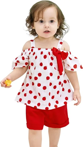 Miniatura 6 de Hipea Ropa de verano para bebés y niñas pequeñas, camisola con volantes, lunares y pantalones cortos casuales, ropa para recién nacida