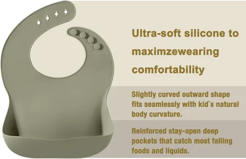 Miniatura 5 de PandaEar Set of 3 Silicone Baby Bibs, Waterproof Soft Adjustable Bibs for Babies Toddlers 10-72 Months