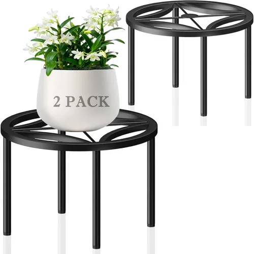 Miniatura 14 de TOSKING Soporte de metal resistente para plantas, patrón redondo de desplazamiento clásico de 9 pulgadas, patas niveladoras antideslizantes