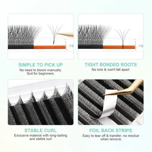 Miniatura 4 de NAGARAKU Extensiones de pestañas falsas en forma de W de 4D, suaves y naturales, con volumen, rizado D, 0.07mm, mezcla de 8-15mm, abanico 0.07-D 4D W