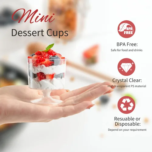 Miniatura 3 de Zezzxu Mini Copas de Postre de 2 oz con Cucharas, Paquete de 100 Copas Desechables para Aperitivos Copas de Mousse Copas Pequeñas de Plástico tipo